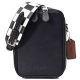 画像: 【COACH】コーチ メンズ PVC レザー チェッカーボード プリント スタントン 2WAY クロスボディ 斜め掛け ショルダー バッグ ブラック×チャーク〔日本未発売〕