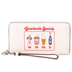 画像: 【COACH】コーチ 長財布 ぺブルレザー ボードウォーク グラフィック メニュー パフェ アイスクリーム ロゴ リストレット ロング ジップ アラウンド チャーク（日本未発売）