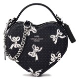 画像: 【COACH】コーチ バッグ チェーン ハート コーティングキャンバス レザー リボン ドット 水玉 ボウ プリント ダブルジップ クロスボディ 2way ハンドバッグ ショルダーバッグ ブラックマルチ（日本未発売）