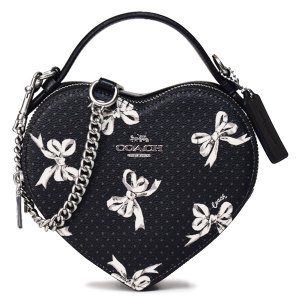 画像: 【COACH】コーチ バッグ チェーン ハート コーティングキャンバス レザー リボン ドット 水玉 ボウ プリント ダブルジップ クロスボディ 2way ハンドバッグ ショルダーバッグ ブラックマルチ（日本未発売）