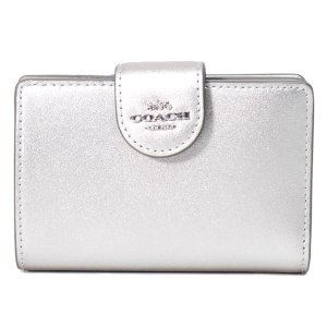画像: 【COACH】コーチ 財布 レザー ロゴ キラキラ ミディアム コーナー ジップ ウォレット 二つ折り財布 ライトシルバー（日本未発売）