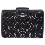 画像: 【COACH】コーチ 財布 ペブルレザー シグネチャー スタッズ リベット ミディアム コーナー ジップ ウォレット 二つ折り財布 ブラック（日本未発売）