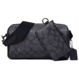 画像: 【COACH】コーチ バッグ コーティングキャンバス レザー シグネチャー アクセル コインケース ポーチ付き 2way クラッチ クロスボディ ショルダーバッグ チャコール×ブラック（日本未発売）