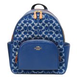 画像: 【COACH】コーチ バックパック デニム レザー シグネチャー コート ダブルジップ チェリー さくらんぼ チャーム付き リュックサック デニム×ナチュラル〔日本未発売〕