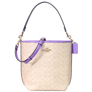 画像: 【COACH】コーチ バッグ バケツ型 コーティングキャンバス レザー シグネチャー シティ バケット ロゴ 2way レザー クロスボディ 斜め掛け ショルダー ハンドバッグ サンド×アイリス（日本未発売）