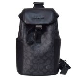 画像: 【COACH】コーチ バッグ メンズ バックパック キャンバス レザー シグネチャー レーサー パック ワンショルダー 巾着式 ボディバッグ チャコール×ブラック〔日本未発売〕
