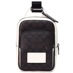 画像: 【COACH】コーチ バッグ メンズ バックパック コーティングキャンバス レザー シグネチャー レーサー カラーブロック スリング ロゴ ワンショルダー ボディバッグ ウォルナット×チャーク〔日本未発売〕