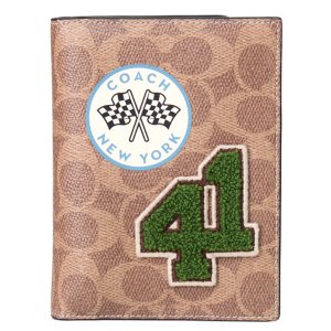 画像: 【COACH】コーチ パスポートケース コーティングキャンバス レザー シグネチャー ワッペン ロゴ プリント パスポートカバー カードケース タンマルチ（日本未発売）