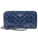 画像: 【COACH】コーチ 長財布 デニム パテント コーティングキャンバス レザー シグネチャー ロゴ リストレット ロング ジップ アラウンド 長財布 ダークデニム（日本未発売）
