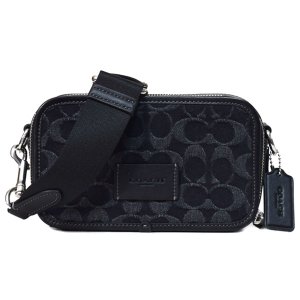 画像: 【COACH】コーチ メンズ バッグ デニム レザー シグネチャー ワイアット ダブルジップ 2WAY 斜め掛け クロスボディ クラッチ ショルダーバッグ ブラック〔日本未発売〕
