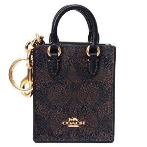 画像: 【COACH】コーチ キーホルダー コーティングキャンバス レザー シグネチャー ミニ ノースサウス トート バッグ ポーチ 小物入れ バッグチャーム ブラウン×ブラック（日本未発売）