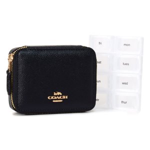 画像: 【COACH】コーチ ピルケース クロスグレインレザー ロゴ ウィークリー ピルボックス 薬入れ メディカルケース ブラック（日本未発売）