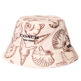 画像: 【COACH】コーチ バケハ 帽子 コットン シグネチャー シェル 貝殻 プリント バケット ハット サファリハット ダークナチュラル〔日本未発売〕