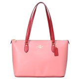 画像: 【COACH】コーチ バッグ レザー カラーブロック ギャラリー ジップ トート バッグ バーントコーラル×ボルドーレッド（日本未発売）