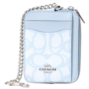 画像: 【COACH】コーチ コインケース コーティングキャンバス レザー シグネチャー チェーン ロゴ ジップ カードケース カードポーチ 定期入れ 名刺入れ 小銭入れ アイスブルー（日本未発売）