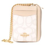 画像: 【COACH】コーチ コインケース コーティングキャンバス レザー シグネチャー チェーン ロゴ ジップ カードケース カードポーチ 定期入れ 名刺入れ 小銭入れ アイボリー（日本未発売）
