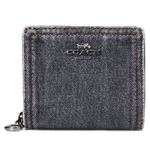 画像: 【COACH】コーチ 財布 デニム レザー ロゴ チャーム コンパクト スナップ ウォレット 二つ折り 財布 ウォッシュドグレー（日本未発売）