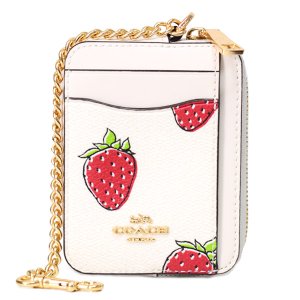 画像: 【COACH】コーチ コインケース レザー ストロベリー イチゴ チェーン ロゴ ジップ カードケース カードポーチ 定期入れ 名刺入れ 小銭入れ チャークマルチ（日本未発売）