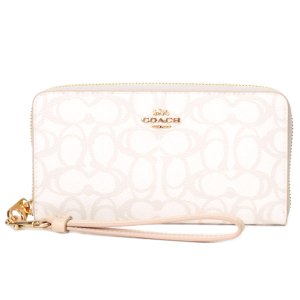 画像: 【COACH】コーチ 長財布 コーティングキャンバス レザー シグネチャー リストレット ウォレット ロング ジップ アラウンド 長財布 アイボリー（日本未発売）