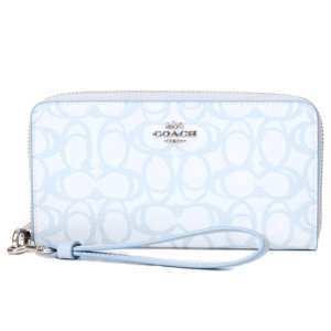 画像: 【COACH】コーチ 長財布 コーティングキャンバス レザー シグネチャー リストレット ウォレット ロング ジップ アラウンド 長財布 アイスブルー（日本未発売）