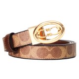 画像: 【COACH】コーチ ベルト コーティングキャンバス レザー シグネチャー リバーシブル ロゴ バックル カット トゥ サイズ 25mm スリム ベルト タン×ブラウン〔日本未発売〕