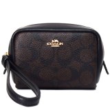 画像: 【COACH】コーチ ポーチ コーティングキャンバス レザー シグネチャー スクエア ポーチ ミニ ジップ リストレット 小物入れ ポーチ ウォルナット×ブラック〔日本未発売〕