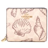 画像: 【COACH】コーチ 財布 コーティングキャンバス レザー シグネチャー シェル 貝殻 プリント コンパクト スナップ ウォレット 二つ折り財布 サンドマルチ（日本未発売）