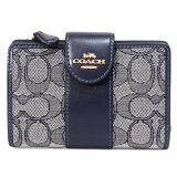 画像: 【COACH】コーチ 財布 ジャガード レザー シグネチャー ミディアム コーナー ジップ ウォレット 二つ折り財布 ネイビー×ミッドナイトネイビー（日本未発売）