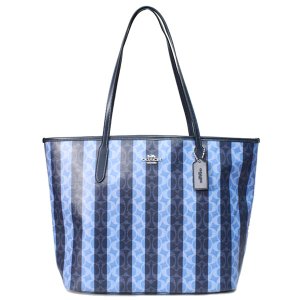 画像: 【COACH】コーチ バッグ コーティングキャンバス レザー シグネチャー ストライプ ロゴ シティ トートバッグ デニム×ミッドナイトネイビー〔日本未発売〕