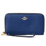 画像: 【COACH】コーチ 長財布 ぺブルドレザー ロゴ リストレット ロング ジップ アラウンド 長財布 ディープブルー(日本未発売)