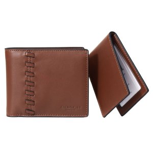 画像: 【COACH】コーチ 財布 メンズ レザー ウィップステッチ ロゴ スリーインワン ウォレット コンパクト ID カードケース付き 2点セット 二つ折り財布 サドル（日本未発売）