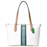 画像: 【COACH】コーチ バッグ コーティングキャンパス レザー シグネチャー ギャラリー ストライプ ジップトートバッグ チャークマルチ〔日本未発売〕