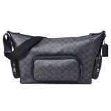 画像: 【COACH】コーチ メンズ バッグ コーティングキャンバス レザー シグネチャー ロゴ フィン クロスボディ 斜め掛け ショルダーバッグ チャコール×ブラック〔日本未発売〕