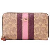 画像: 【COACH】コーチ 財布 コーティングキャンバス レザー シグネチャー バーシティ ストライプ ミディアム ジップ アラウンド ウォレット 財布 タンマルチ（日本未発売）