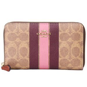 画像: 【COACH】コーチ 財布 コーティングキャンバス レザー シグネチャー バーシティ ストライプ ミディアム ジップ アラウンド ウォレット 財布 タンマルチ（日本未発売）