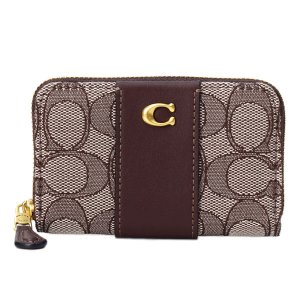 画像: 【COACH】コーチ カードケース ジャガード レザー シグネチャー エッセンシャル スモール ジップ アラウンド スクエア スリム コインケース オークメイプル（日本未発売）