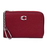 画像: 【COACH】コーチ コインケース ぺブルレザー エッセンシャル キーリング付き L字 ジップ ロゴ マルチ カードケース 小銭入れ ダークルビー〔日本未発売〕