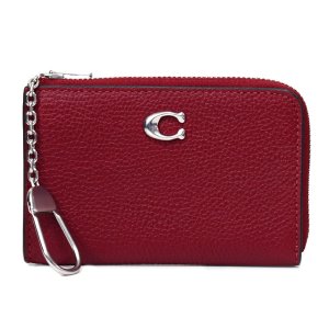 画像: 【COACH】コーチ コインケース ぺブルレザー エッセンシャル キーリング付き L字 ジップ ロゴ マルチ カードケース 小銭入れ ダークルビー〔日本未発売〕