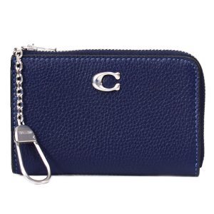 画像: 【COACH】コーチ コインケース ぺブルレザー エッセンシャル キーリング付き L字 ジップ ロゴ マルチ カードケース 小銭入れ ダークネイビー〔日本未発売〕
