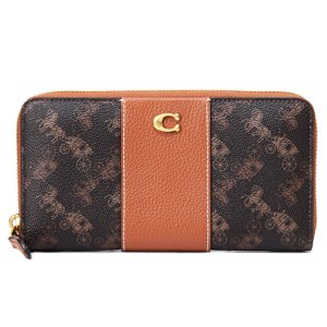 画像: 【COACH】コーチ 長財布 コーティングキャンバス レザー ホース アンド キャリッジ ロゴ アコーディオン ジップ ウォレット 長財布 ブラック×ブラウン（日本未発売）