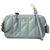 画像: 【COACH】コーチ バッグ レザー キルティング キラ ピロー ダブルジップ ロゴ 2way クラッチ リストレット クロスボディー ショルダーバッグ セージ （日本未発売）