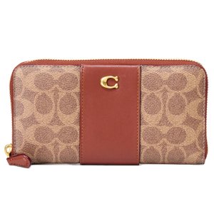 画像: 【COACH】コーチ 長財布 コーティングキャンバス レザー シグネチャー ロゴ アコーディオン ジップ ウォレット 長財布 ブラス×タンラスト（日本未発売）