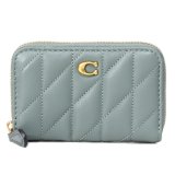 画像: 【COACH】コーチ カードケース レザー キルティング ピロー ロゴ スモール ジップ アラウンド スクエア スリム コインケース セージ（日本未発売）