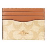 画像: 【COACH】コーチ カードケース コーティングキャンバス レザー シグネチャー ロゴ スリム ID パスケース  定期入れ 名刺入れ ライトカーキ×ライトサドル（日本未発売）