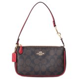 画像: 【COACH】コーチ バッグ コーティングキャンバス レザー シグネチャー ノリータ 19 リストレット マルチ ポーチ ハンドバッグ ブラウン×レッド〔日本未発売〕