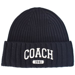 画像: 【COACH】コーチ ニット帽 ビーニー ウール ニット エンブロイダード ロゴ キャップ 帽子 ブラック（日本未発売）
