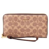 画像: 【COACH】コーチ 長財布 コーティングキャンバス レザー シグネチャー リストレット ロング ジップ アラウンド 長財布 タン×ブラウン（日本未発売）