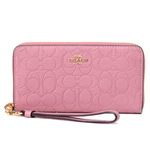 画像: 【COACH】コーチ 長財布 ぺブルレザー シグネチャー 型押し リストレット ロング ジップ アラウンド 長財布 ピオニー（日本未発売）