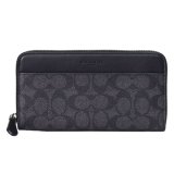 画像: 【COACH】コーチ メンズ 長財布 コーティングキャンバス レザー シグネチャー アコーディオン ウォレット ジップ アラウンド 財布 チャコール×ブラック（日本未発売）