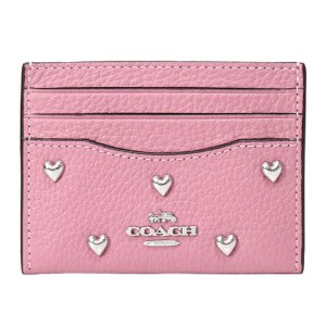 画像: 【COACH】コーチ カードケース レザー スタッズ ハート リベット ロゴ スリム ID パスケース カードケース  定期入れ 名刺入れ ピオニー（日本未発売）